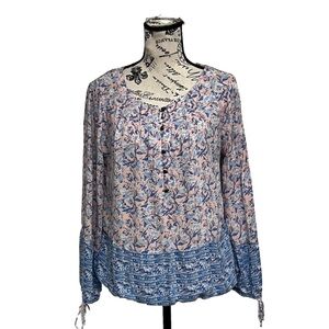 Lucky Brand Floral Peasent Boho Blouse Cropped Cottegecore Womens Y2k Retro M